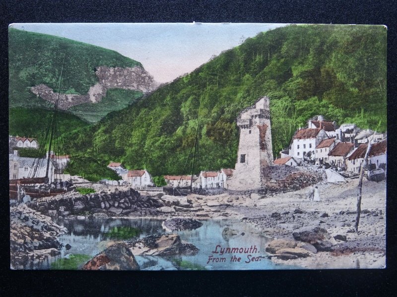 Devon LYNMOUTH from the Sea showing ORIGINAL RHENISH TOWER - Old Postcard