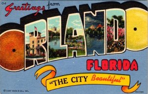 FL, Florida  ORLANDO LARGE LETTER LINEN Greetings  ca1940's Curteich Postcard