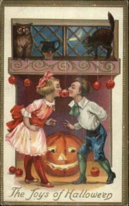 Halloween Children Play Apple Game Owl Cat JOL Conwell 248 c1910 Postcard