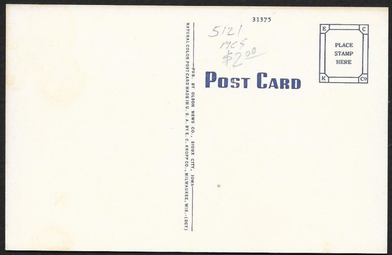 War Eagle Grave View Three States Sioux City Iowa Unused c1930s