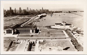 Chicago IL Grant Park John Shedd Aquarium Airship Blimp RPPC Postcard H24