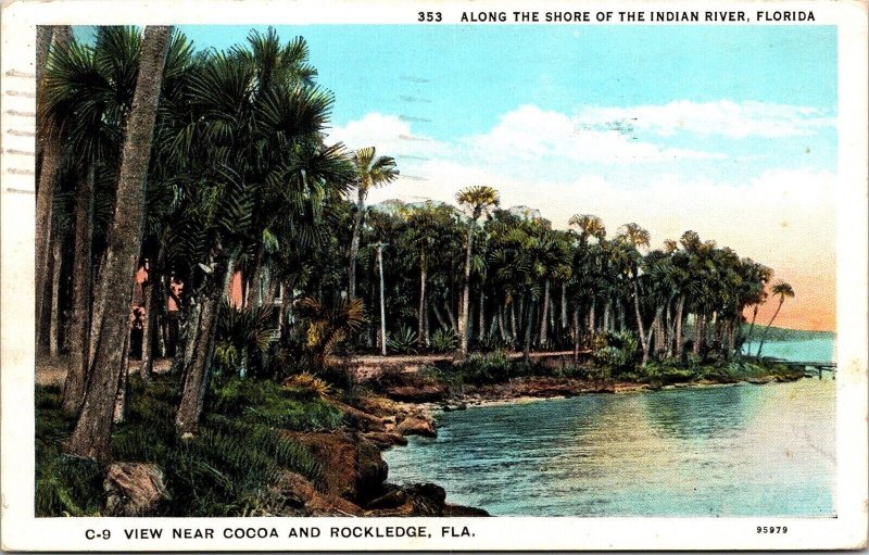 Cocoa & Rockledge Florida Scenic Tropical Palm Trees WB Cancel WOB Postcard 