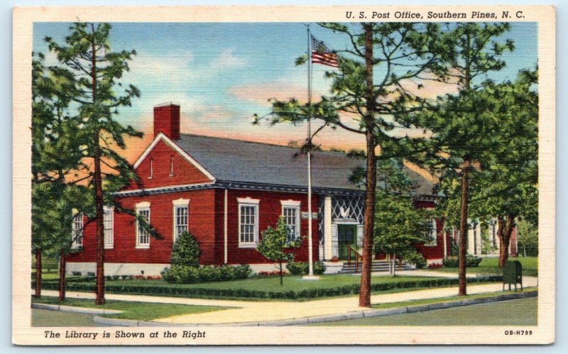 SOUTHERN PINES, NC North Carolina~ U.S. POST OFFICE c1940s Moore County Postcard