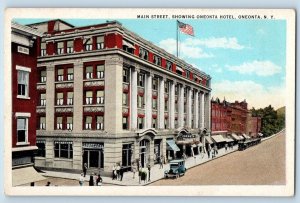 Oneonta New York NY Postcard Main Street Showing Oneonta Hotel Building c1920's