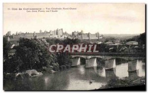 Old Postcard Cite Carcassonne Generale North West View Two Bridges over I & #...