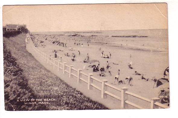 B&W Many People on Beach, Minot, Massachusetts, E D West Co