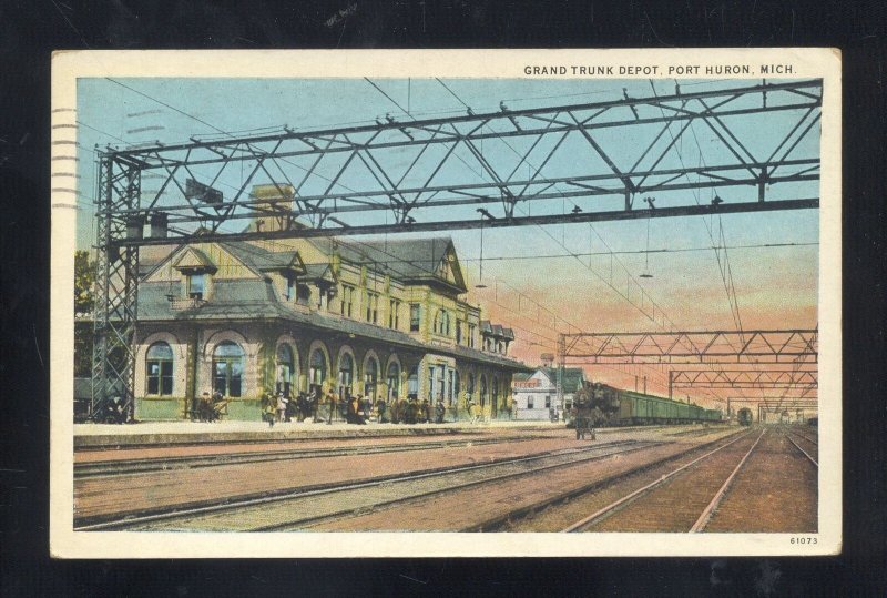 PORT HURON MICHIGAN GRAND TRUNK RAILROAD DEPOT TRAIN STATION POSTCARD