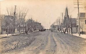 Wahpeton ND Dirt Street View Church Horse & Wagons Real Photo Postcard