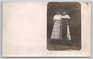 RPPC Two Victorian Young Ladies Pretty White Dresses with Iron Gate Postcard F23