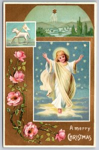 Christmas~Pretty Angel in Sky~Star Over Bethlehem~Lamb w/ Cross Flag~Pink Roses