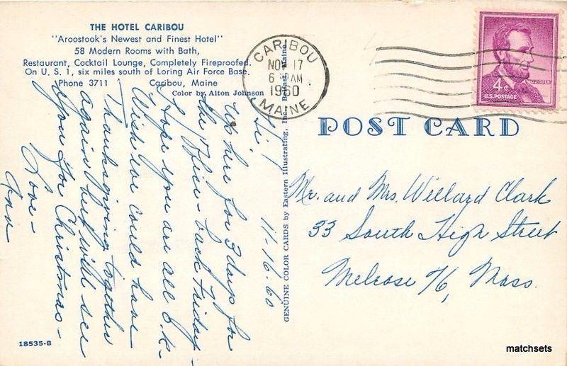 1960s Hotel Caribou autos Maine Eastern Illustrating postcard 4977