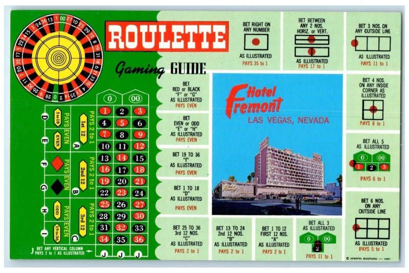 c1960s Fremont Hotel Roulette Gaming Guide Las Vegas Nevada NV Unposted Postcard