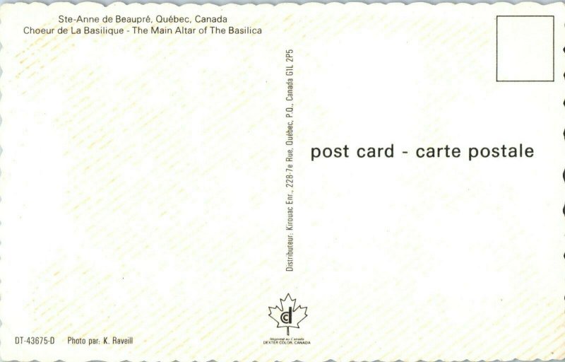 Main Altar of the Basilica Quebec Canada Postcard