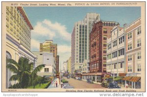 Florida Miami Flagler Street Looking West Ponce De Leon Hotel Curteich