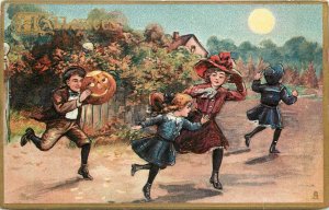 Tuck Halloween Postcard 183 Boy Chases Girls with JOL, Full Moon, Unposted