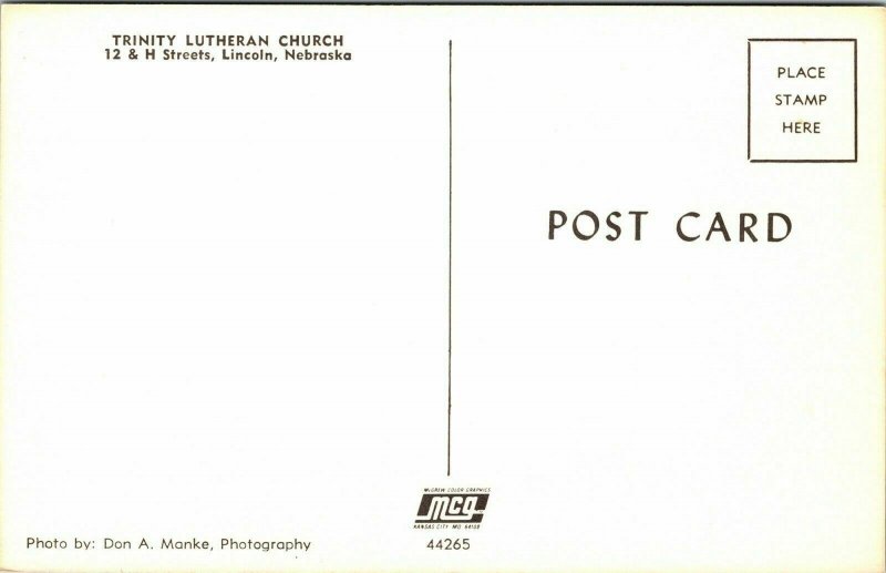 Trinity Lutheran Church Lincoln Nebraska NE Exterior VTG Postcard UNP Unused 