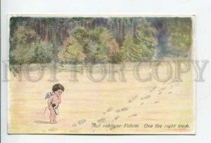 431819 WSch NUDE Angel CUPID near Forest Vintage postcard SWSB #1029