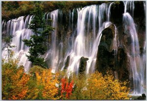 VINTAGE CHINA ILLUSTRATED MAXIMUM POSTCARD SICHUAN SCENE JIUZHAIGOU VALLEY FALLS