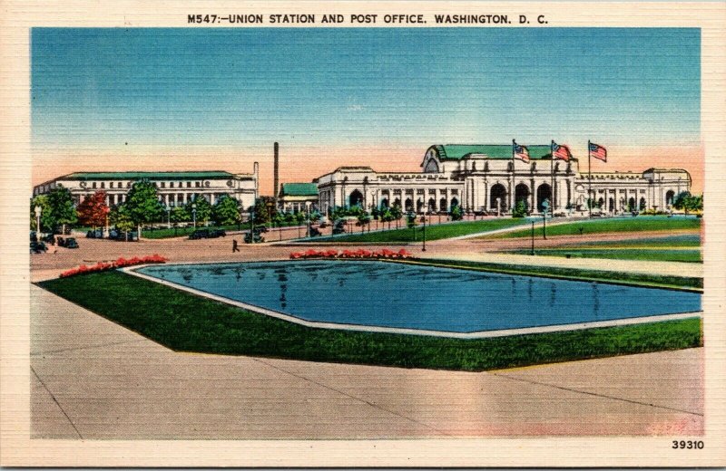 VTG 1930's Union Station Railroad Railway Post Office Washington DC Postcard