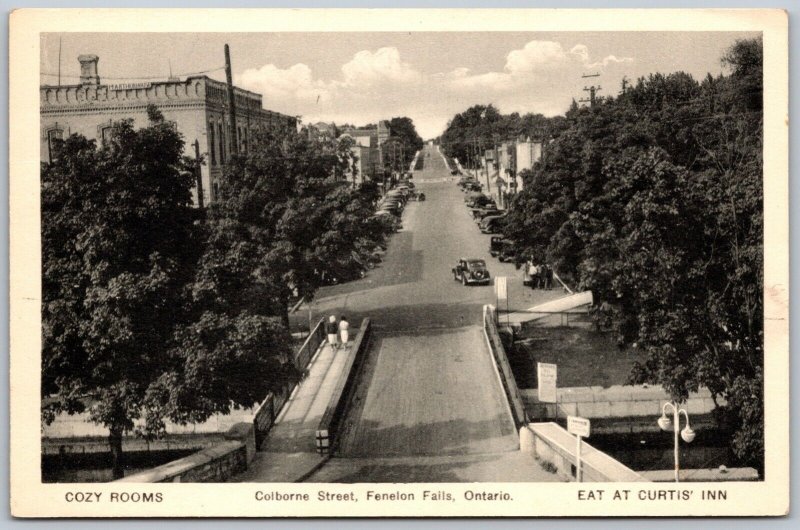 Postcard Fenelon Falls Ontario c1930s Colborne Street Curtis Inn Cozy Rooms PECO