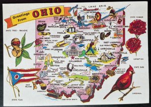 Vintage Postcard 1990 Greetings from Ohio - Highlight Map of State (OH)