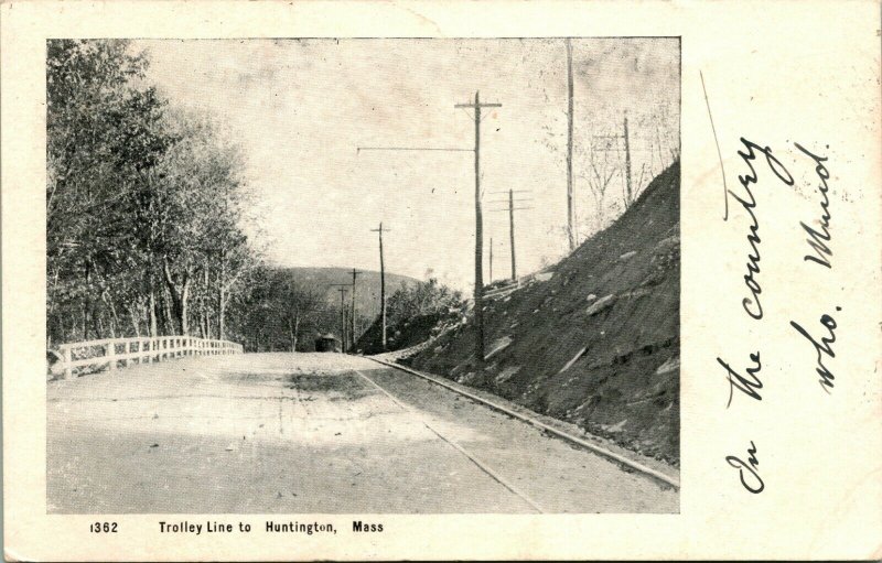 Vtg RPPC - 1906 Trolley Line to Huntington MA - Springfield Mass Transit Cancel