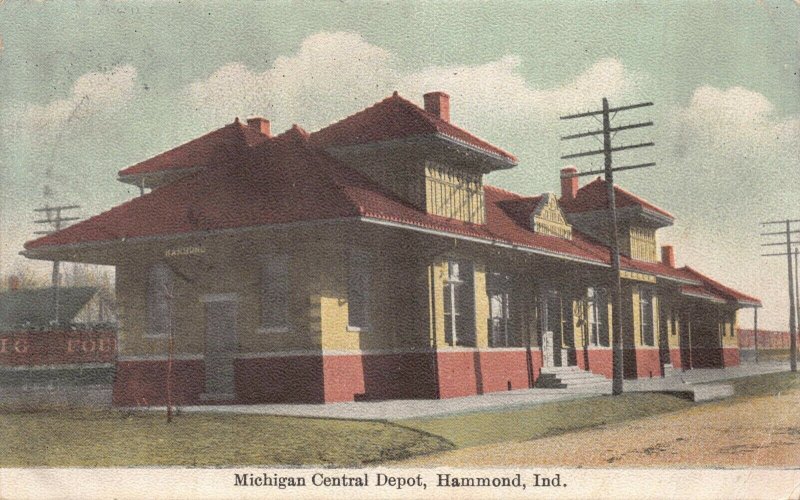 Postcard Michigan Central Railroad Station Depot in Hammond, Indiana~126612