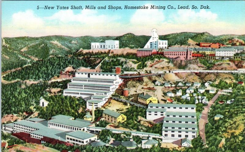 LEAD, SD South Dakota   YATES SHAFT Homestake Mining Co  c40s Linen   Postcard