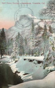 1908 Half Dome During A Snowstorm Yosemite California CA Vintage Postcard