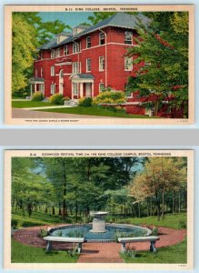 2 Postcards BRISTOL, Tennessee TN ~ Campus KING COLLEGE Fountain c1940s Linens