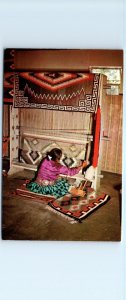 Postcard - Navajo Woman Weaving Rug - New Mexico
