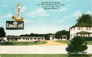 Candle-:Lite Motel roadside Danville Illinois 1955 Postcard Kropp 6469