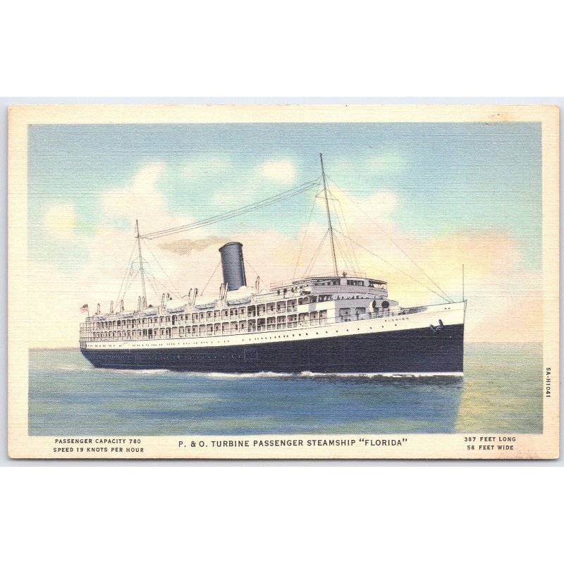 Postcard P. & O. Turbine Passenger Steamship Florida