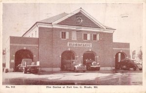 J33/ Fort Meade Maryland Postcard c1945 Fire Department Station Trucks 146