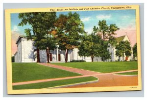 Vintage 1940's Postcard Butler Art Institute & First Christian Church Youngstown