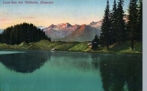 VINTAGE POSTCARD LAKE LAUS SWITZERLAND WITH CABIN c. 1910s TO EARLY 1920s