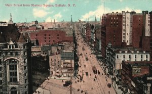 Vintage Postcard 1910's Main Street from Shelton Square Buffalo New York N. Y.