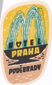 Czechoslovakia Podebradv Hotel Praha Vintage Luggage Label sk3656