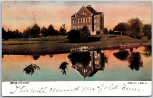 1906 High School Simcoe Ontario Canada Campus Building Posted Postcard