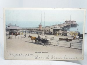 Hansom Cab Waiting at Hastings Pier Sussex  Vintage Postcard 1903