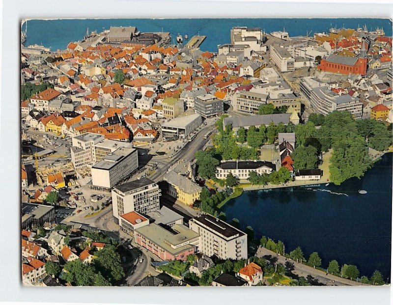 Postcard View of the town with lake Bredevemet Stavanger Norway