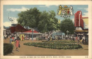 Crystal Beach Ontario ONT Roller Coaster Octopus Carnival Rides Vintage Postcard