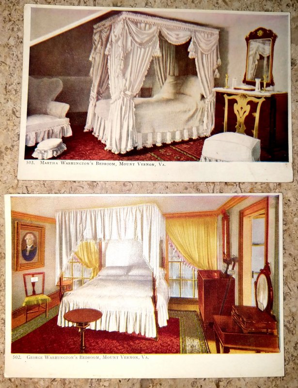 George and Martha Washington Bedroom postcards # 502 & #503