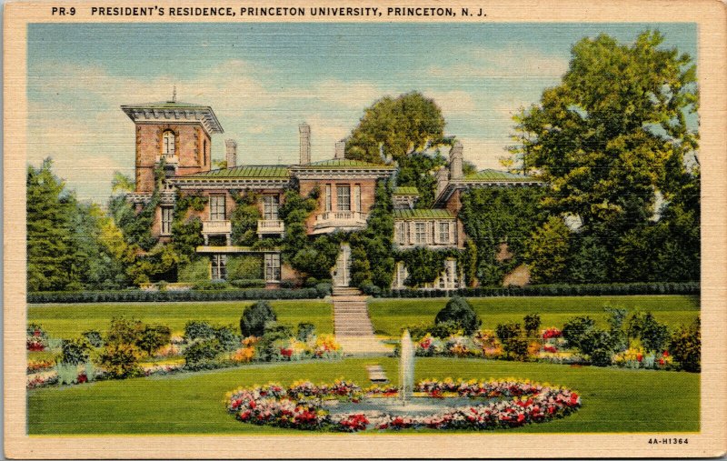 Vtg 1930s Princeton University Presidents Residence New Jersey NJ Linen Postcard