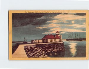 Postcard The Breakwater Light, Portland Harbor at Night, Portland, Maine