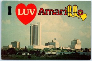 Postcard - Skyline view, Where The Old West Lingers On - I Luv Amarillo, Texas