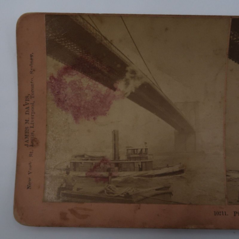 1895 Brooklyn Bridge New York Boats Stereoview B.W. Kilburn James M. Davis A2