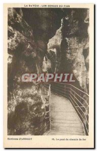 Old postcard Savoy Gorges du Fier Annecy near the bridge of the railway