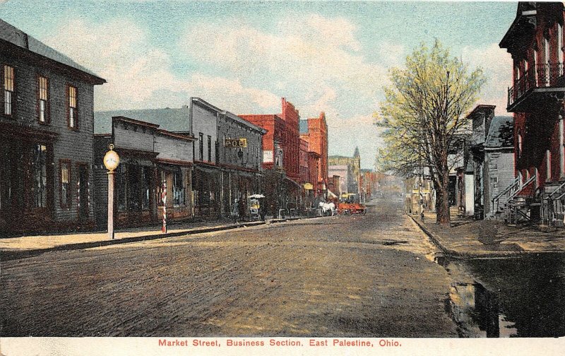 G32/ East Palestine Ohio Postcard c1910 Market Business Stores Homes