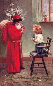 Christmas Red Suited Santa Claus Tree Toys Raphael Tuck 1905 Postcard